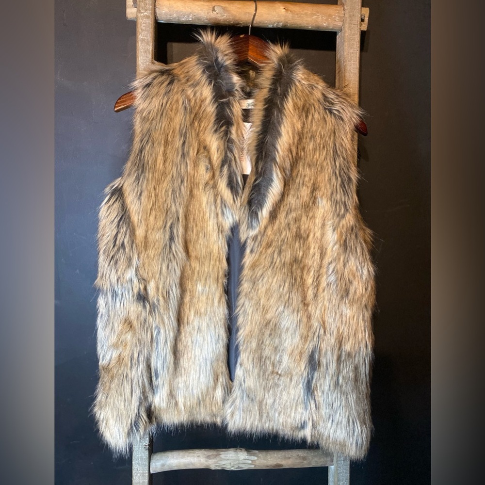 Grace & Lace Faux Fur Vest in Brown and Gray